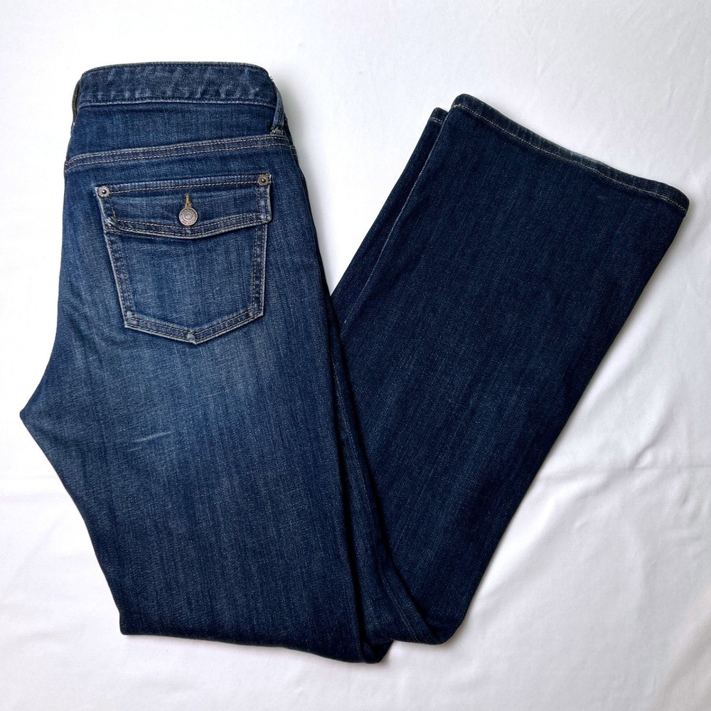 Banana Republic Women Mid Rise Flap Pocket Bootcut Jeans Size 6S Blue Stretch